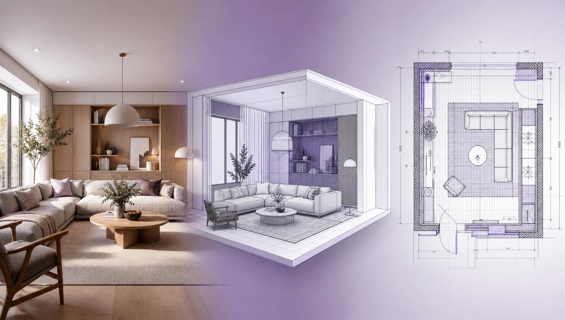 Завършен интериорен проект, 3D модел в SketchUp и технически AutoCAD план