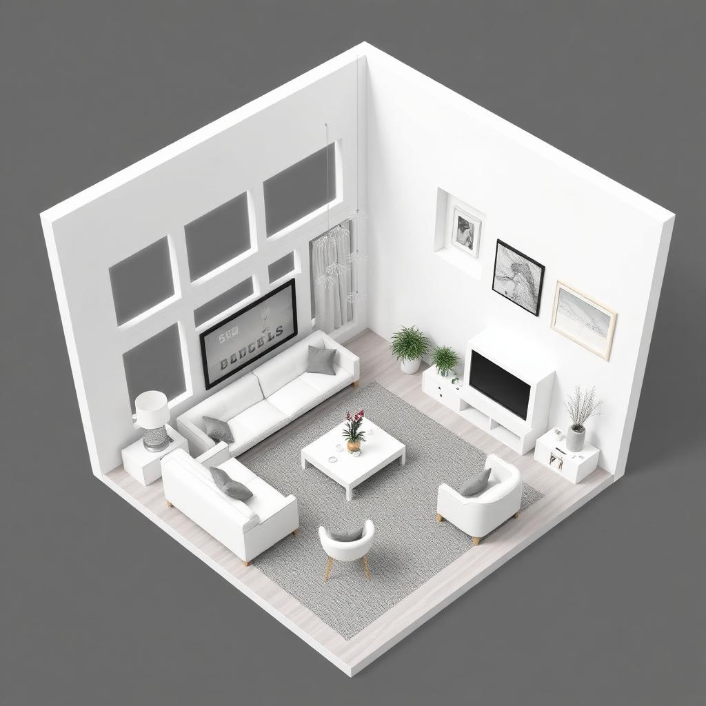 3D модел на дневна в SketchUp – изометричен изглед