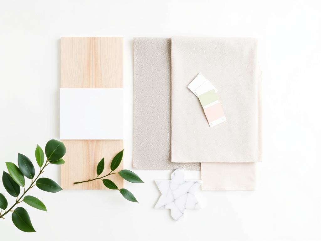 Moodboard с материали, цветови проби и текстилни мостри за интериорен проект